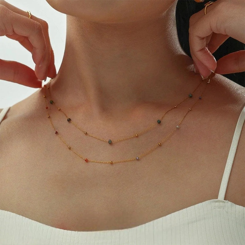 Layered semi- precious stone necklace